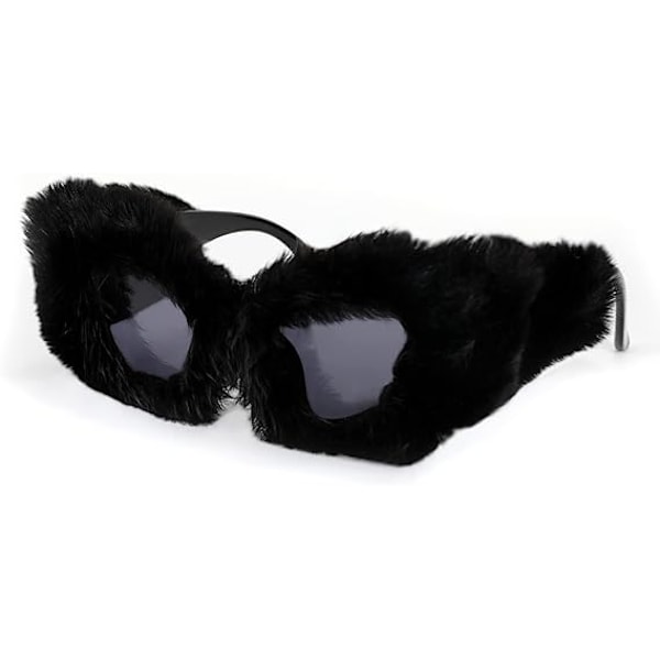 Plush Fuzzy Kattöga Solglasögon för Kvinnor Black