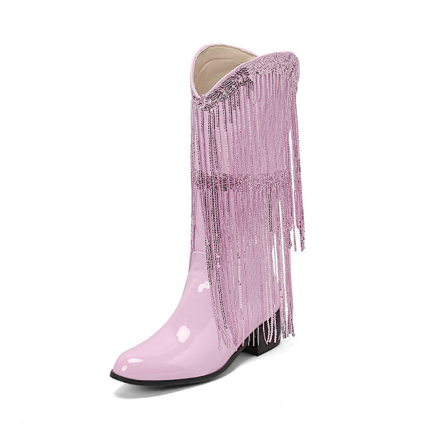 Naisten Fringe Metallic Cowboy-saappaat Pink 38