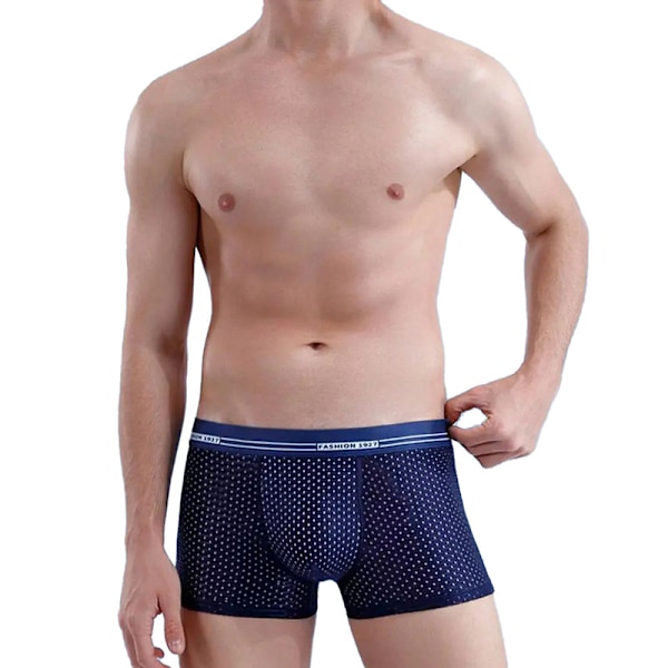 Menn Is Silke Bokser Mesh Brief Pustende Kjølig Undertøy Navy Blue 2XL