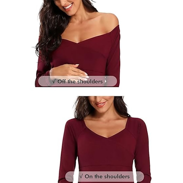 Maternitykjole til kvinder med off-shoulder og V-udskæring Burgundy red M