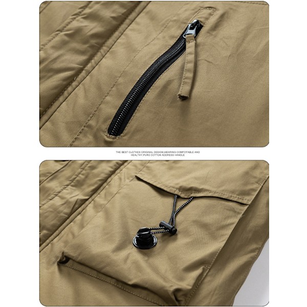 Herrar Militär Casual Lättviktsjackor med Huva Khaki L