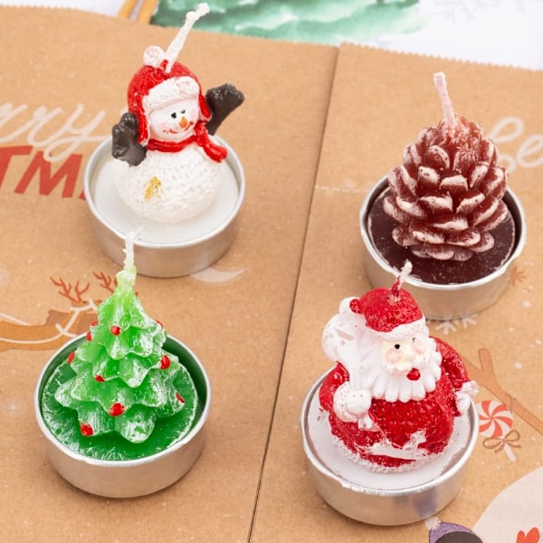 3 stk Julelys med Teelys Håndlaget Delikat Julenissen Christmas Tree