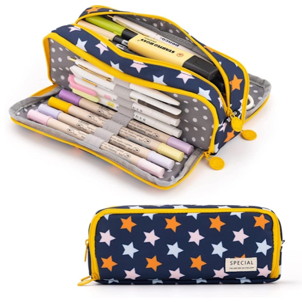 Case Stor kapacitet 3 fack Canvas pennfodral dark blue