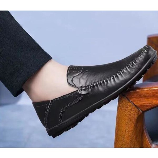 Mænds Casual Læder Fashion Slip-on Sko Black 44