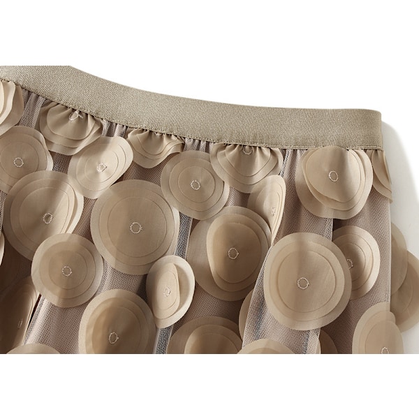 Dame Tyll Midi Skjørt 3D Polkadot Mesh Skjørt A-Linje Khaki
