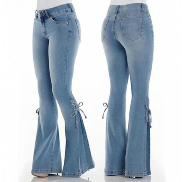 Jeans för kvinnor med mid midja Bell Bottom Jeans dark blue L