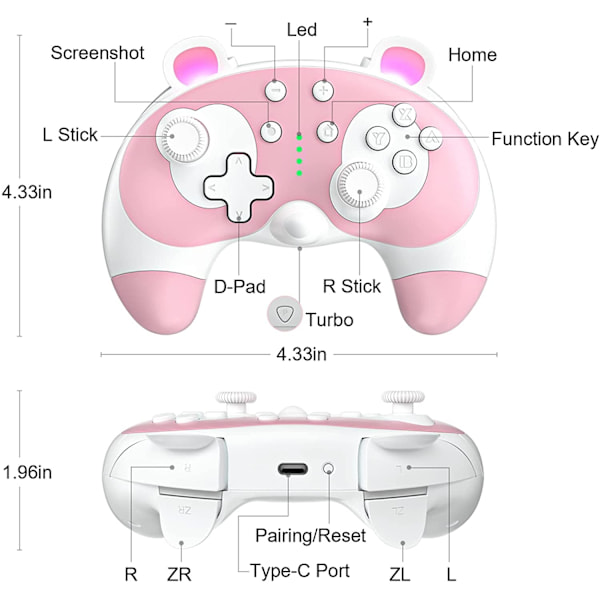 Switch Controller Sød Vaskebjørn Dyr Pro Controller med Wake-Up Funktion Pink