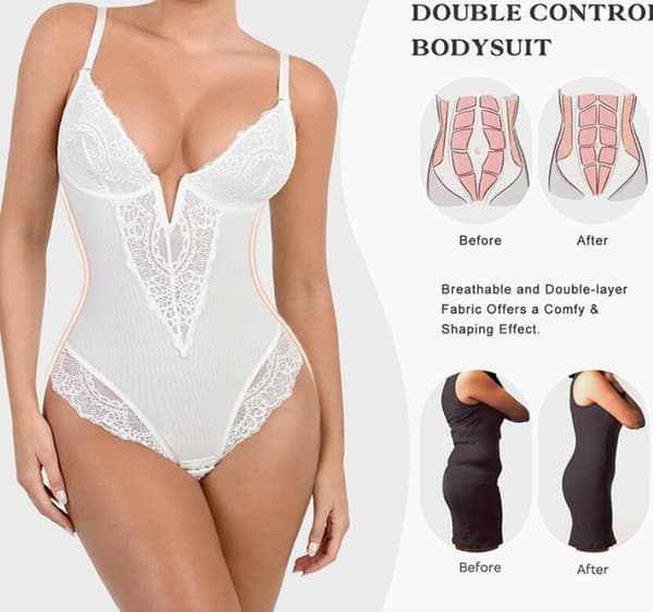 Lace Shapewear Bodysuit Kvinder Tummy Control Bodysuit Light Red M