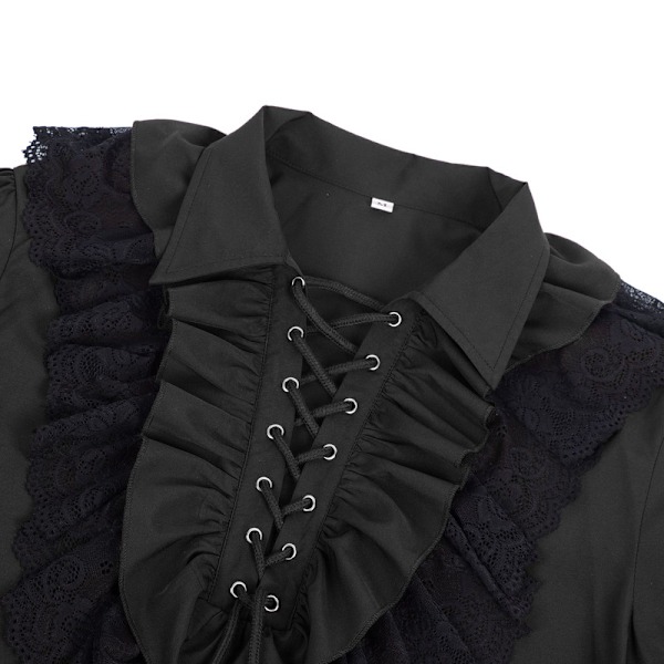 Herre Pirat Skjorte Flæse Renaissance Victorian Vampire Poet Skjorter Black M