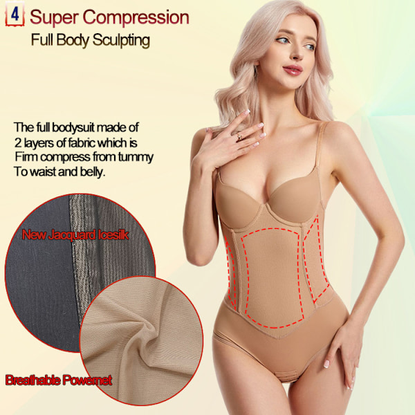 7 Stålben Høj Kompression Kropsformer Butt Lifter Bodysuit til Kvinder Skin Color L
