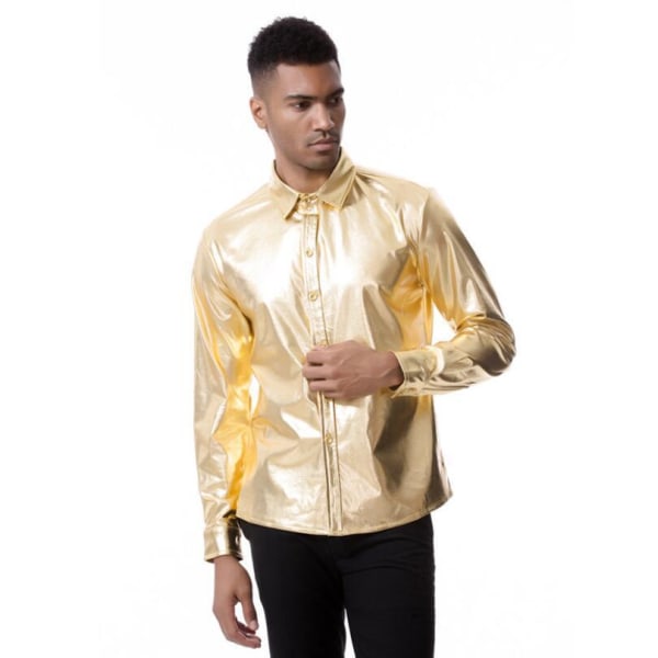 Mode långärmad skjorta för män för fest gold XL