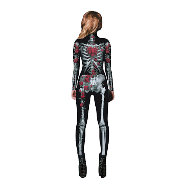 Halloween-kostyme for kvinner med hodeskalletrykk, lang ermet jumpsuit Q3 XL