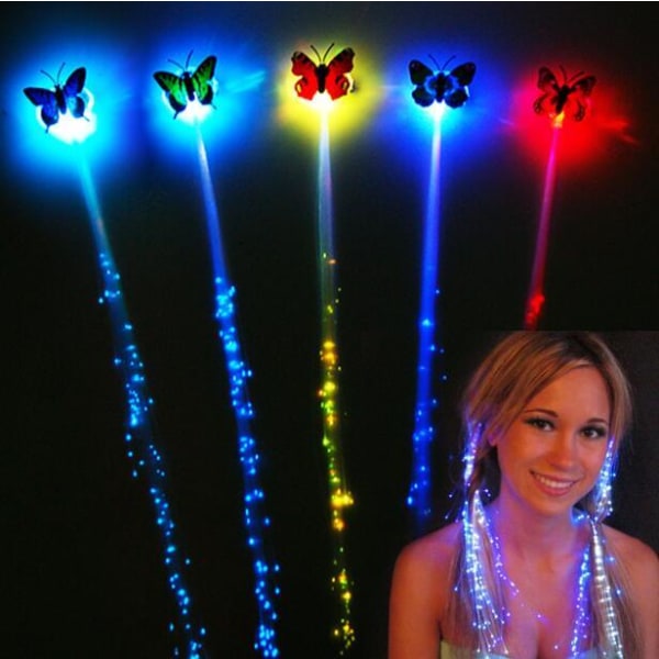 5 stk. LED Lys Fiberoptisk Butterfly Hårklip 5PCS