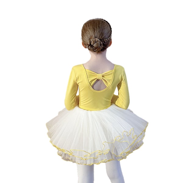 Långärmad Balletklänning för Flickor Yellow 140cm