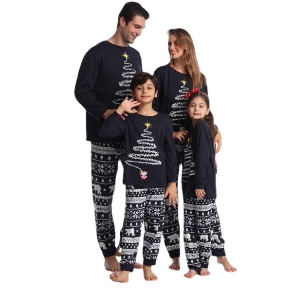 Julepyjamas til familien, matchende julepyjamassett for familien Blue Mom L