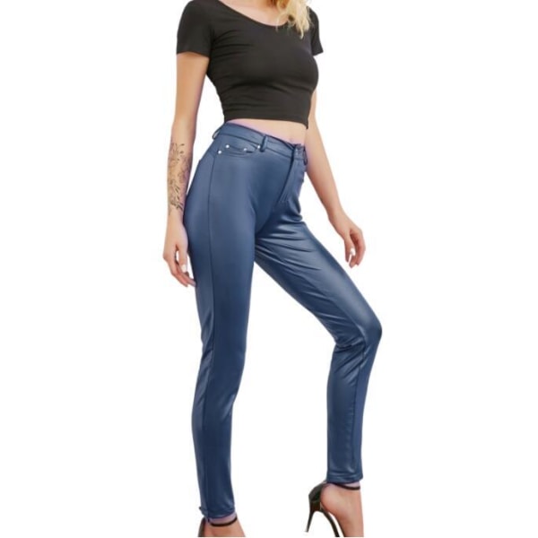 Leggingsbyxor i konstläder för kvinnor blue M