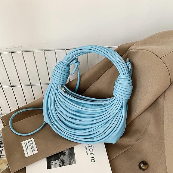 Knytad vävd Tote Bag Handväska för kvinnor Blue