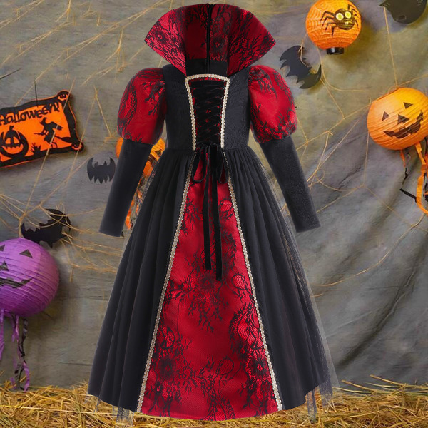 Jente Halloween Gotisk Viktoriansk Vampyr Dronning Kles Opp Black A 150cm