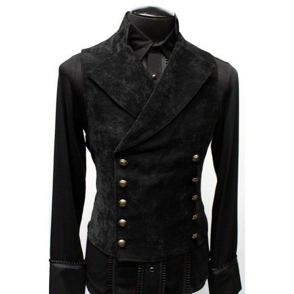 Herrar Väst i Konstläder, Dubbelknäppt, Slim Fit, Gotisk Steampunk, Gentleman Smoking Black M