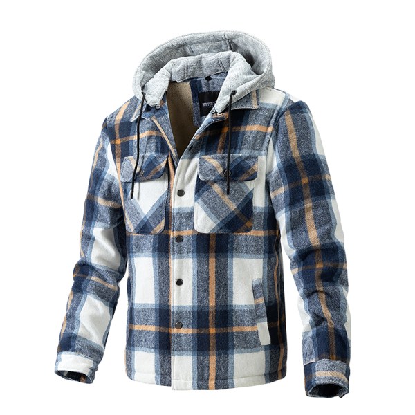 Herre Bomulls Plaid Skjortejakke Fleeceforet Flanellskjorte Sherpa Knappelue Style4 L