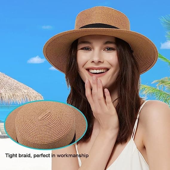 Kvinnor Bred Brätte Straw Panama Sun Hat Khaki