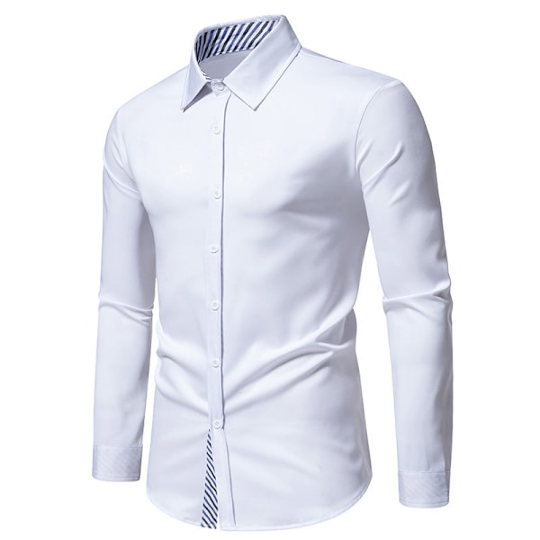 Herr Business Slim Fit Klänningsskjorta, Långärmad Knappskjorta White L