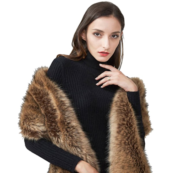 Dame Faux Fur Sjal Fest Faux Fur Krage Fur Wraps Brown Black