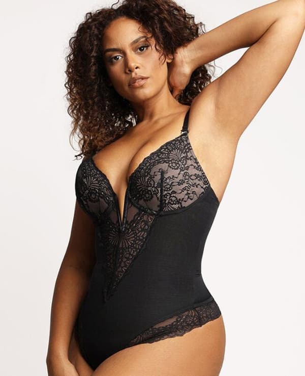 Lace Shapewear Body for Kvinner - Magekontroll Body Black 3XL