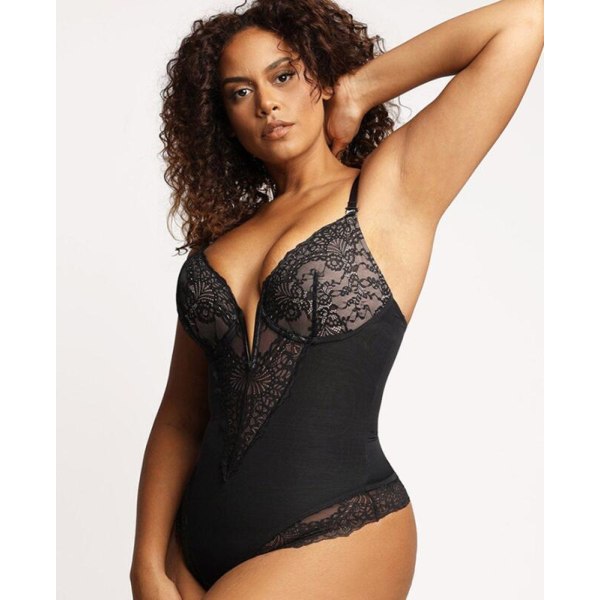 Spetsformad Shapewear Bodysuit för Kvinnor, Magkontroll Bodysuit Black L