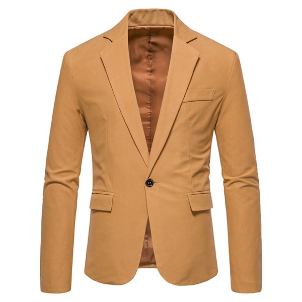 Herrkavaj med en Knapp, Enfärgad, Slim Fit, Lättviktsjacka Khaki M