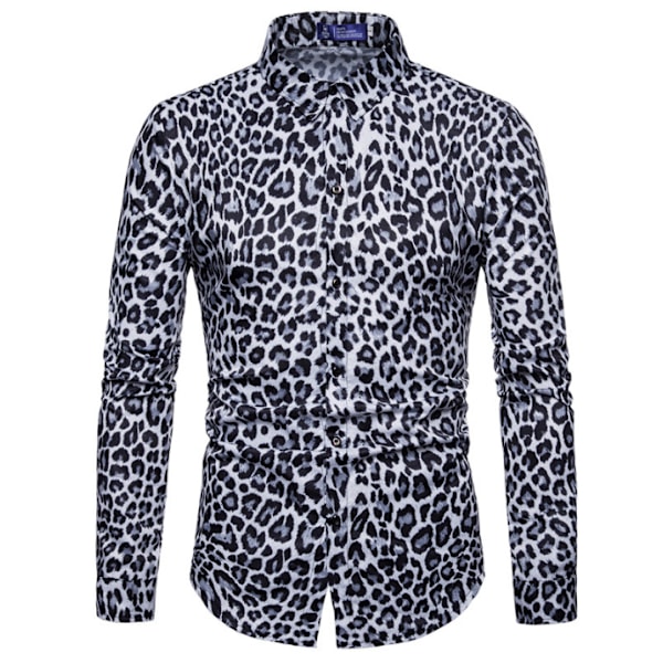 Långärmade print skjortor för män för fest grey M