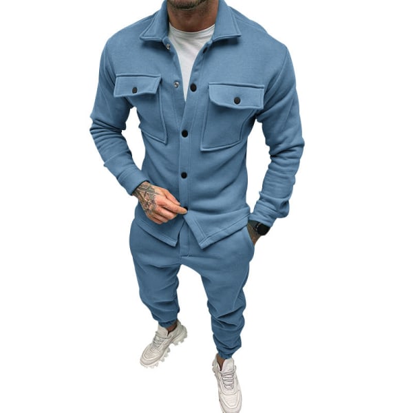 Mænds Langærmede Træningssæt 2 Dele Corduroy Sweatsuits Vintertøj Light Blue L
