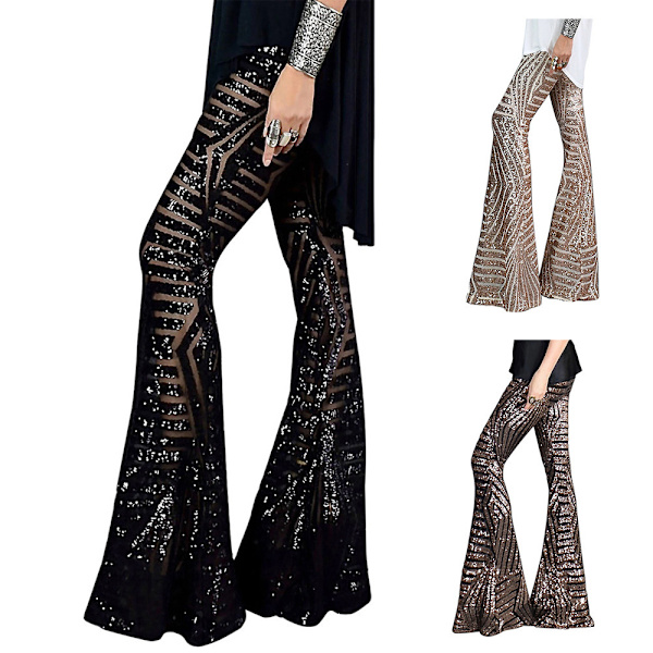 Kvinnor med hög midja vid ben Palazzo Lounge byxor Black and gold M