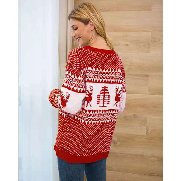 Dam Casual Slim Fit Stickad Fula Julkläder Red M