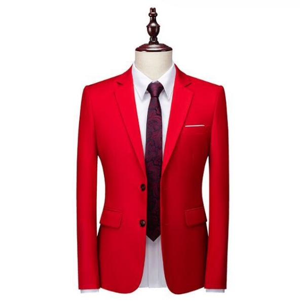 Herre Slank Pasform Ensfarvet Suit Red 3XL