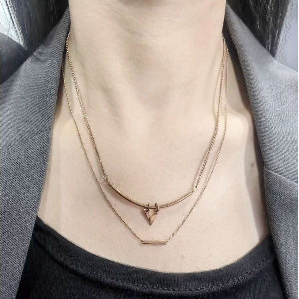 Disk Vedhæng Halskædet Lagdelt Titan Stål Kæde Choker til Kvinder Piger Silver