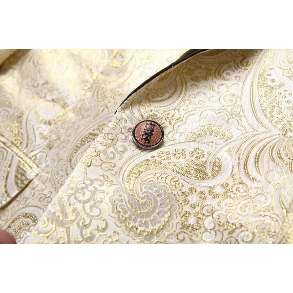 Blommig jacquardklänning för män för bröllop brudgum kostym 1 print middagsjacka Gold S
