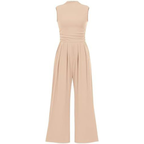 Sommarjumpsuit för kvinnor, elegant och avslappnad, endelskläder, ärmlös beige L