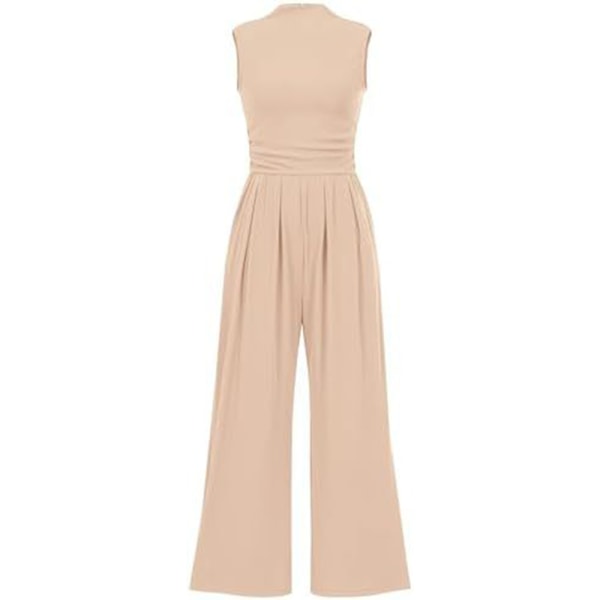 Sommarjumpsuit för kvinnor, elegant och avslappnad, endelskläder, ärmlös beige XL