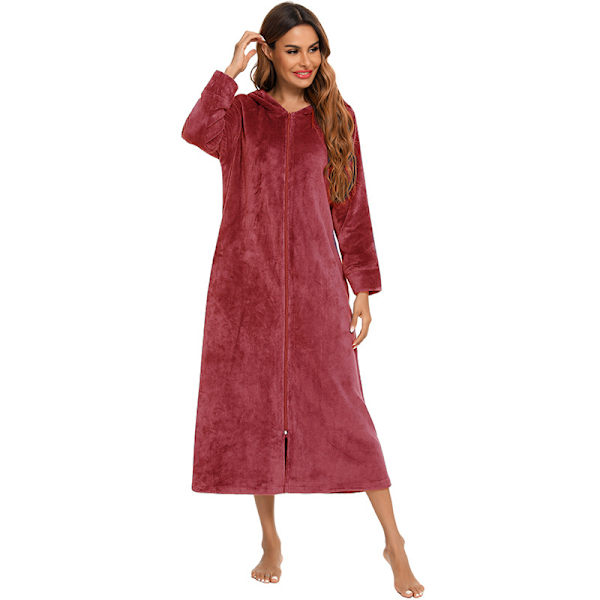 Dame Zip Up Robe Sweatshirt Robe Lang Hættetrøje Red M