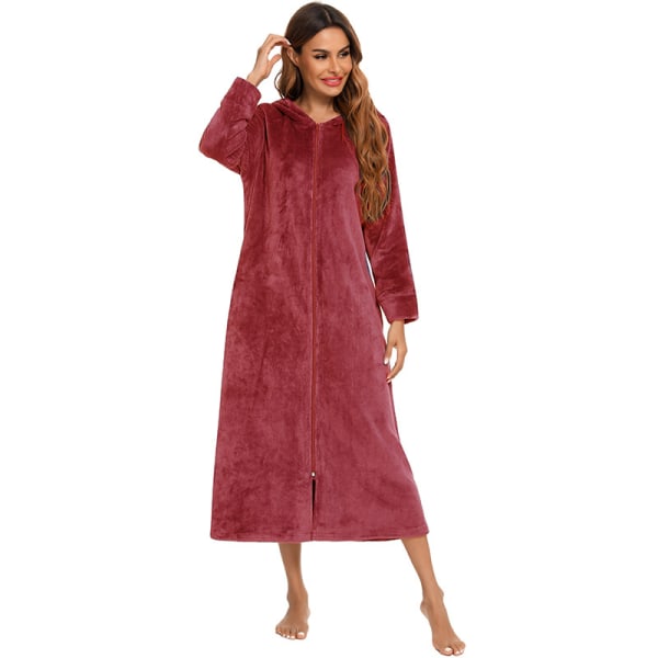 Kvinners Zip Up Robe Sweatshirt Robe Lang Hetterobe Red L