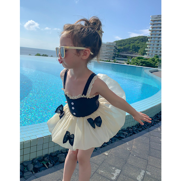 Toddler Baby Girls Baddräkt Rosett One Piece Badkläder Black XL