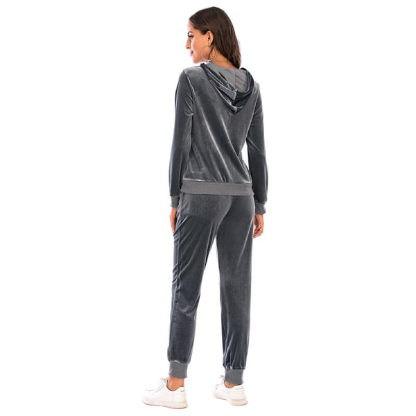 Treningsdress for kvinner 2-delt sett Velour Sweat Outfits GRAY L