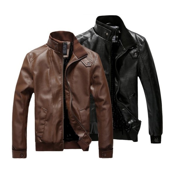 Miesten rento vetoketjullinen slim-bomber-nahka-takki Brown XL