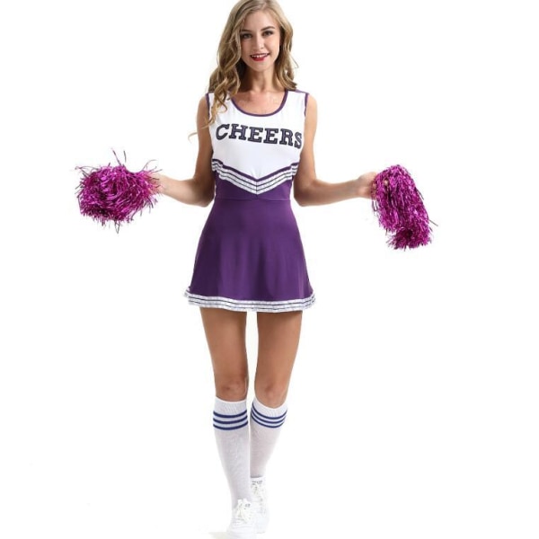 Cheerleader Kostume Med Pom Poms Purple 150