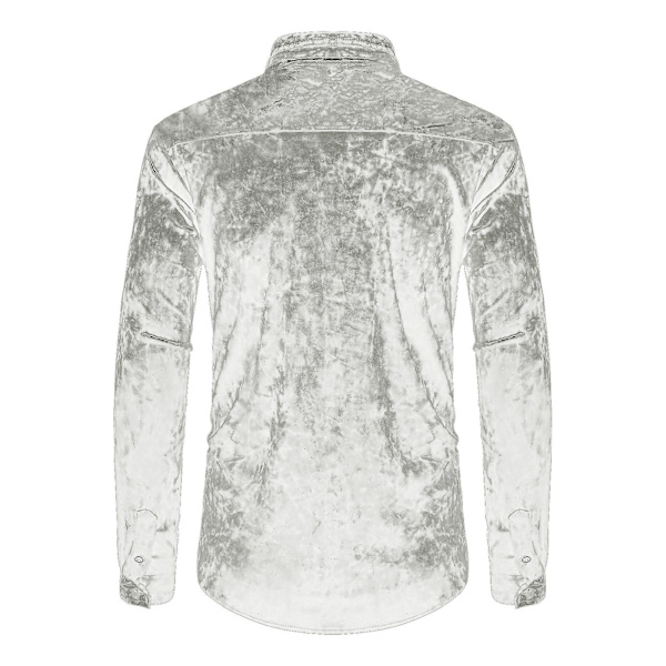 Herrar Långärmad Sammet Skjorta Knapp Ned Krage Hals Blus Topp White L