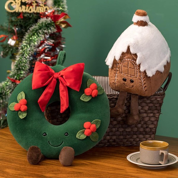 15,7'' Julenisse Plussj Kosedyr Pepperkake Mann Gingerbread house-32cm