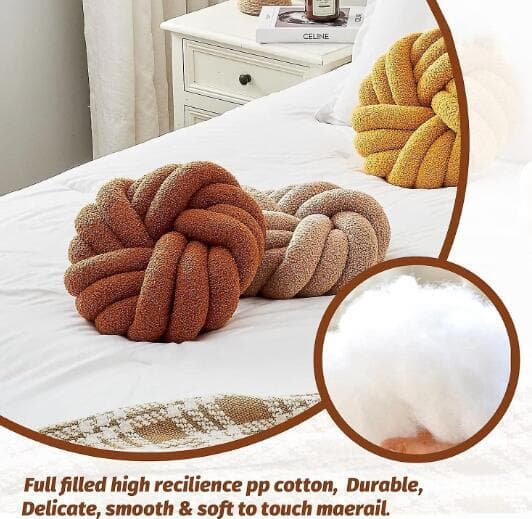 Handstickad Knuten Boll Lammull Kudde White 28CM