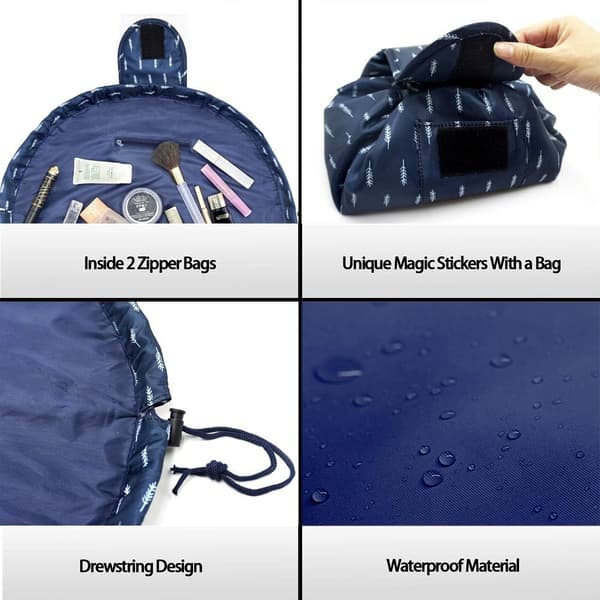 Lazy Drawstring Stor Lomme Kosmetikkveske For Reiser Blue Feather