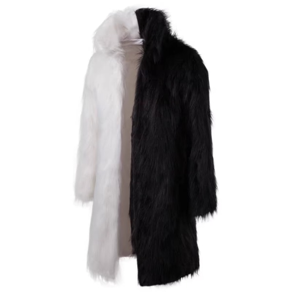 Mænds Luksuriøs Lang Kunstig Pels Frakke Vinter Fuzzy Fluffy Parka Overfrakke Black white M
